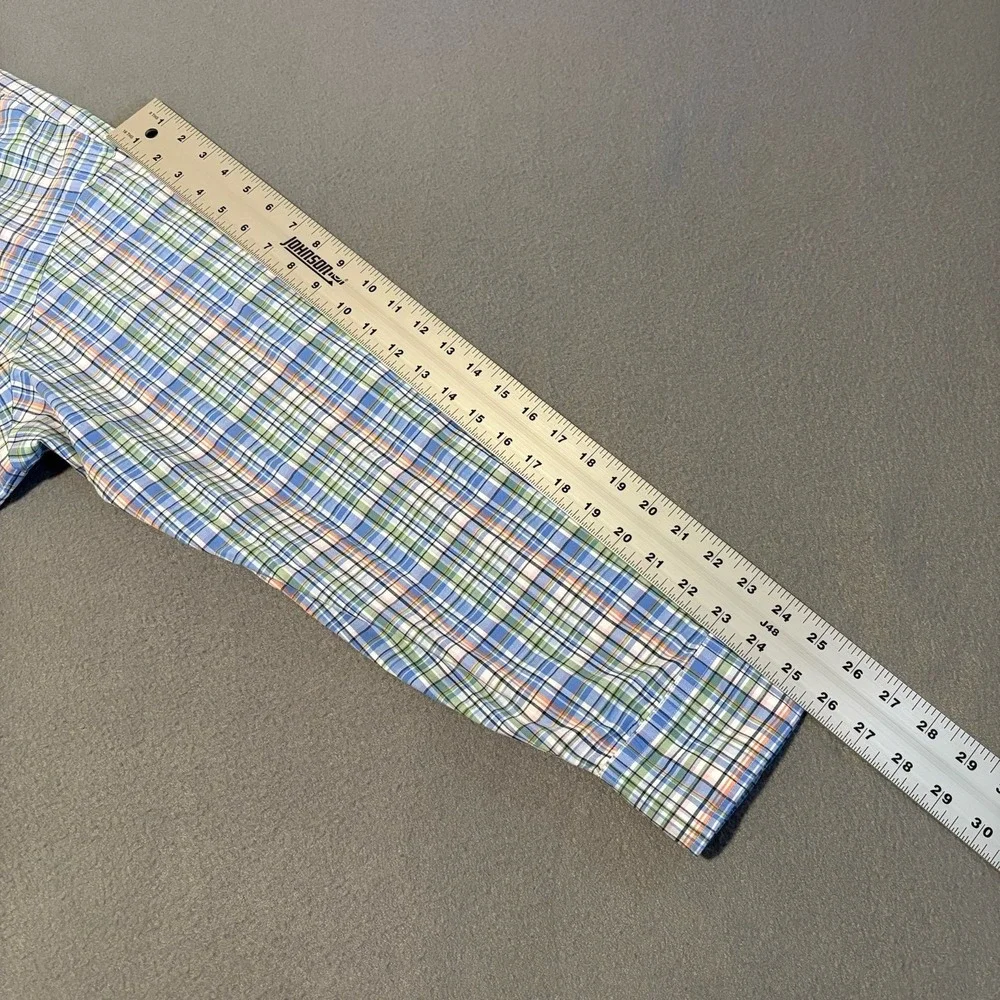 Polo Ralph Lauren Dress Shirt Mens 2XB Blue Green Plaid Button Up Stretch Pony